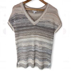 J. Jill Knit Textured Boho V-Neck Cap Sleeve Sweater Size S